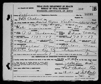 1928 Birth Certificate Texas, Jefferson County, Port Arthur