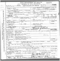 1951 Death Certificate Ohio, Hamilton County, Cincinnati (cancer)