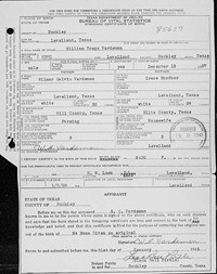 1927 Birth Certificate Texas, Hockley County, Levelland