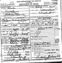 1943 Death Record Ohio, Hamilton County, Cincinnati