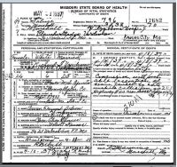 1937 Death Record Missouri, Saline County, Marshall (car accident)