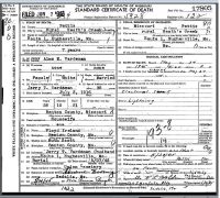 1945 Death Record Missouri, Pettis County, Hughesville (lightning)
