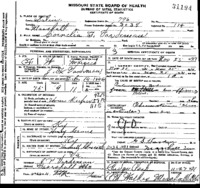 1921 Death Record Missouri, Saline County, Marshall