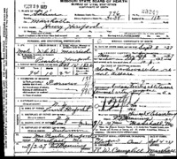 1927 Death Record Missouri, Saline County, Marshall 