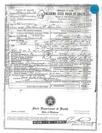 1913 Death Record Oklahoma, Cleveland County
