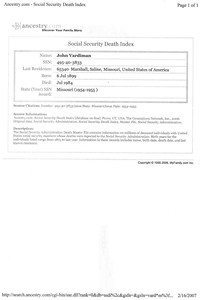 1984 Social Security Death Index Missouri