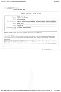 1972 Social Security Death Index Missouri