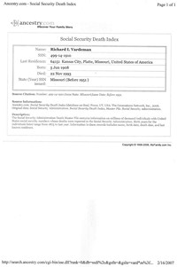 1993 Social Security Death Index Missouri	
 