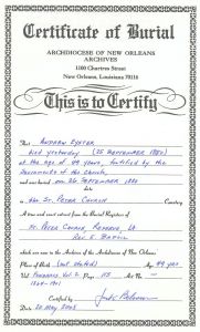 1880 Burial Certificate Louisiana 
