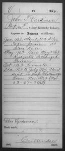 1862-1864 Kentucky John T Vardiman, US Civil War, Union Roll Call