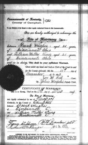 1899 Marriage Record Kentucky, Campbell County, Newport