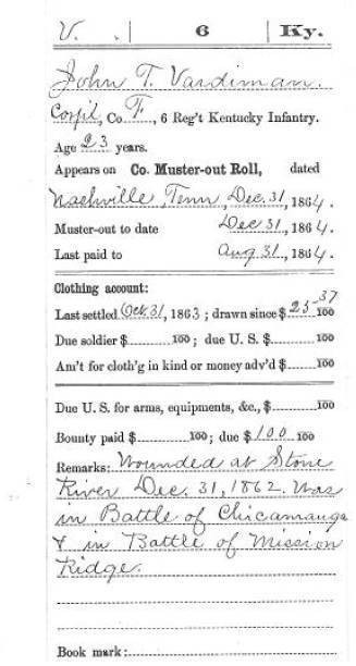 1861-1864 Civil War Union Muster Roll 6th Kentucky Infantry