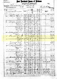 1890 Census Record Oklahoma, County No 5, Township 17 R7 