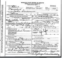 1923 Death Certificate Missouri, Saline County, Marshall