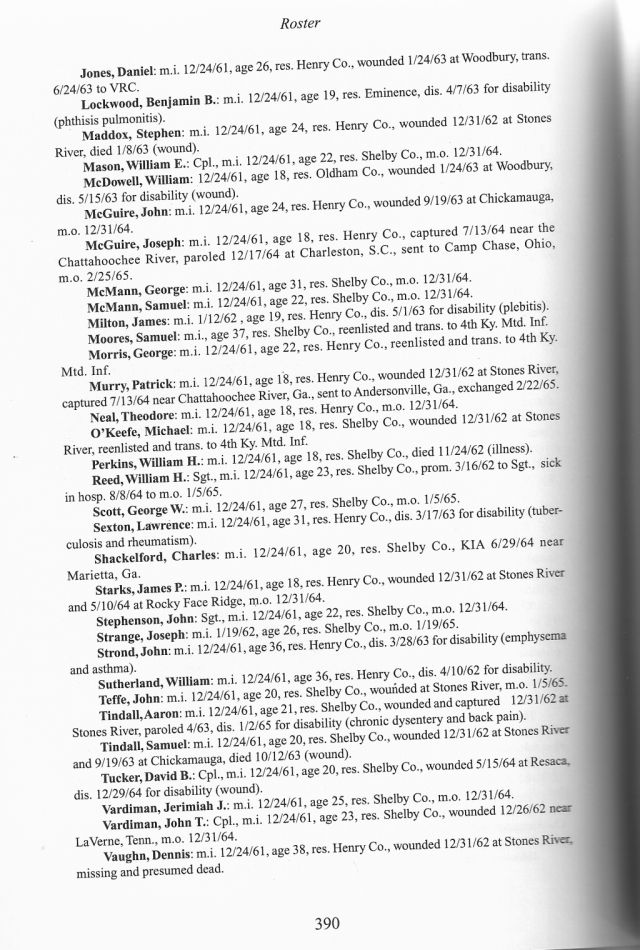 Civil War Union Roster - 6th Kentucky Volunteer Infantry Company F 
Reinhart, Joseph <i>A History of the Kentucky Volunteer Infantry U.S. The Boys Who Feared No Noise</i> 2000 Beargrass Press, Louisville, KY. page 390