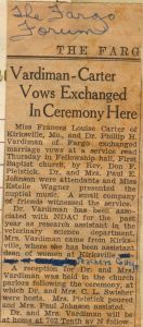 Wedding Announcement Newspaper Article 1940 08/15 <i>The Fargo Forum</i>