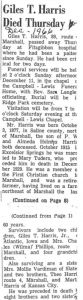Giles Harris Obituary 1966