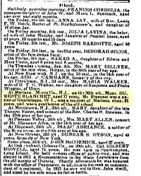 Obituary in <i>Spectator</i> New York, Vol II Page 3 on 8 Jan 1849