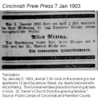 Obituary 1903 1/7 Cincinnati Freie Presse