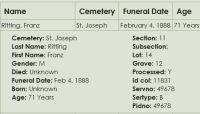 Cemetery Record - 1888 2/4 - Franz Ritting Sr. 