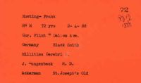 Death Card - 1888 2/4- Frank Reting Sr., age 72, Millities Cerebri