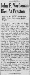 1947 Dec 14 John Fox Vardaman Obituary