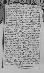 Newspaper Article regarding Henry Clay Blanchet's wedding to Ellen Beam