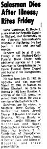 Steve Vardeman Obituary 24 August 1972 in Odessa, Texas