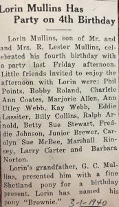 1940 Rillie Lorin Mullins' 4th Birthday