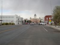 Marfa, Texas - coming into town - pink courthouse