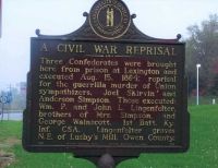 Sign in Williamstown, Kentucky regarding Joel Skirvin's murder by Civil War Confederate Guerillas
